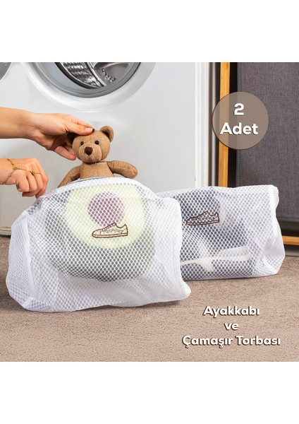 3128 2li Çamaşır Yıkama Filesi Fermuarlı Bölmeli Ayakkabı Yıkama Filesi Deforme Önleyici Torba File 20X30CM