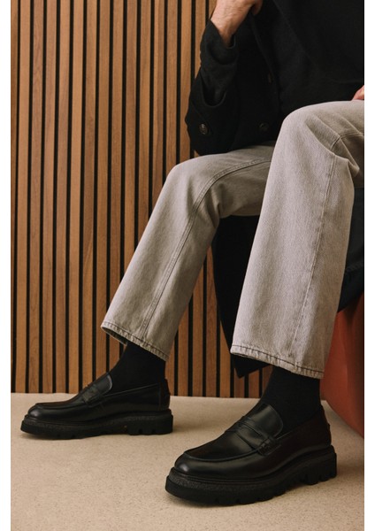 , Erkek Hakiki Deri Ayakkabı 153745Z29201 Siyah modelleri