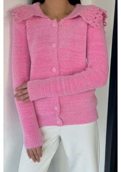 Kadın Yaka Detaylı Yumoş Iplik Triko Ceket P-00018854