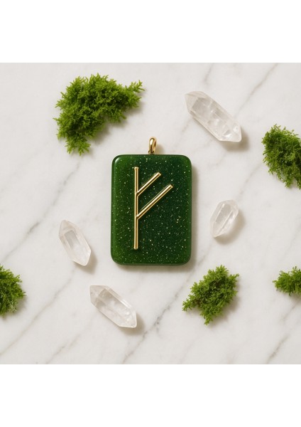 Fehu Rune Kolye – Bereket ve Zenginlik Sembolü | El Yapımı Reçine Kolye Ucu