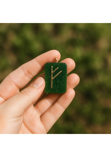 Fehu Rune Kolye – Bereket ve Zenginlik Sembolü | El Yapımı Reçine Kolye Ucu fiyatları