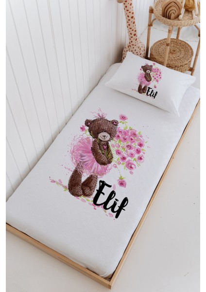 Isme Özel %100 Pamuk Bebek ve Çocuk Tek Kişilik 165 x 225 cm Pike Takımı-Ayıcık