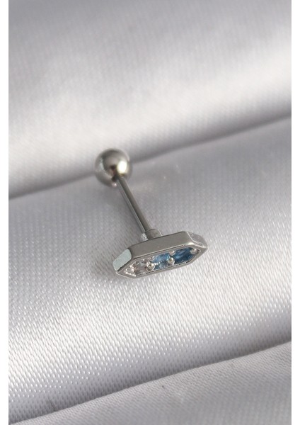 316L Çelik Gümüş Renk Mavi Zirkon Taşlı Tragus Piercing modelleri