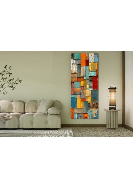 Panoramik Renkli Ahşap Desenli Soyut Kanvas Tablo – Dikey Modern Geometrik Duvar Dekoru fiyatları