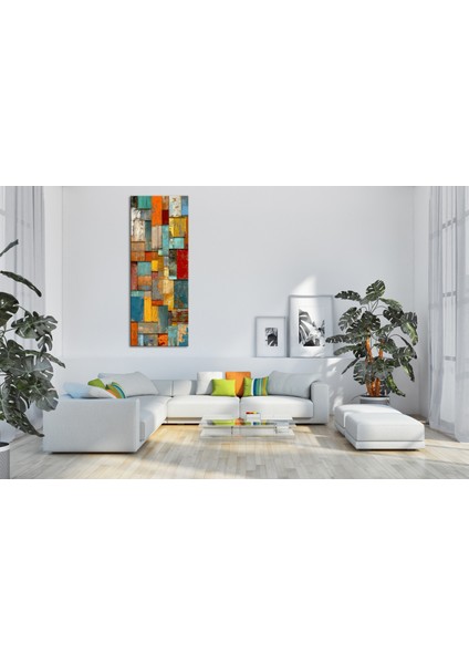 Panoramik Renkli Ahşap Desenli Soyut Kanvas Tablo – Dikey Modern Geometrik Duvar Dekoru modelleri