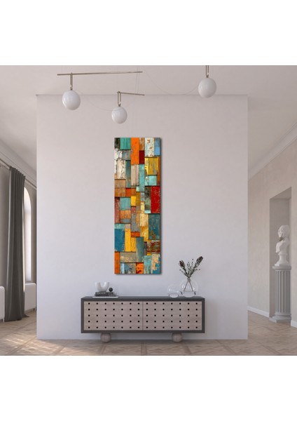 Panoramik Renkli Ahşap Desenli Soyut Kanvas Tablo – Dikey Modern Geometrik Duvar Dekoru indirimleri