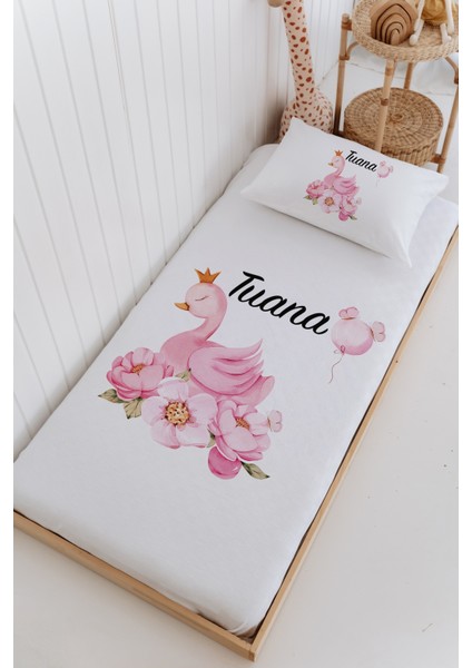 Isme Özel %100 Pamuk Bebek ve Çocuk Tek Kişilik 165 x 225 cm Pike Takımı-Kuğu