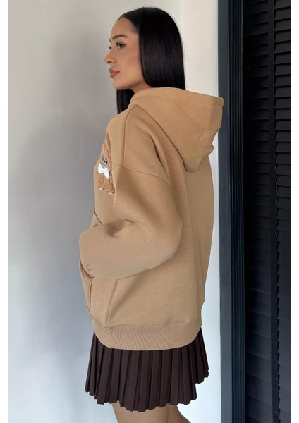 Kadın Kapüşonlu Şardonlu Kanguru Cepli Sweatshirt P-00018841 fırsatları