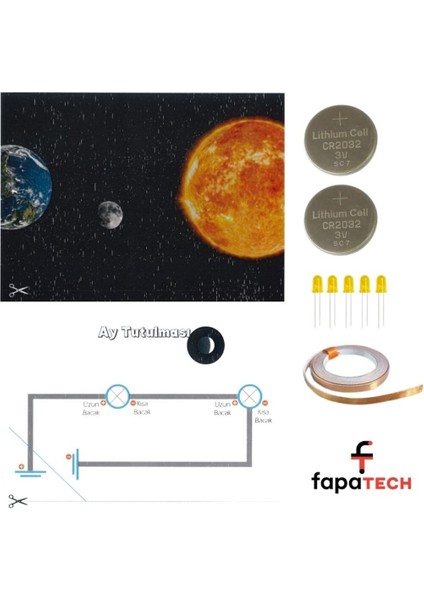 Güneş Ay Tutulması Fen Bilim Deneyi - Bakır Folyo Iletken Bant 5mm LED,CR2032 Pil Kağıt Devre Kit fırsatları