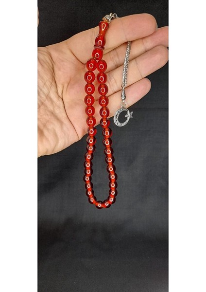 Çubuk Kehribar Tesbih Küre Kesim Kırmızı Renk T-327 fırsatları