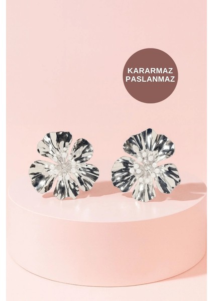 Antialerjik Kararmaz Suya Tere Dayanıklı Kadın Günlük Gece Için Inci Taneli Büyük Çiçek Çelik Küpe fiyatları