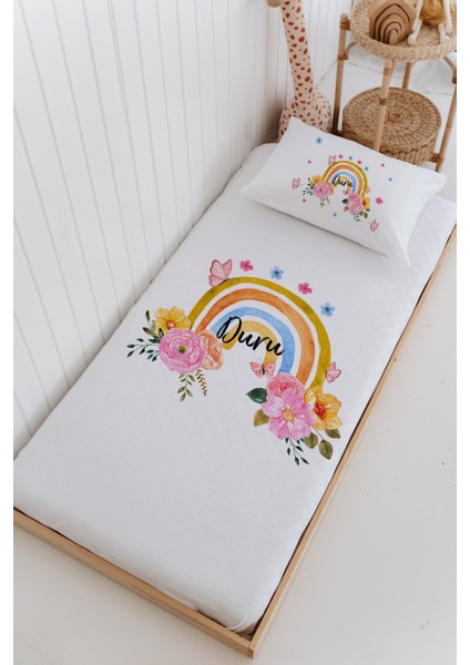 Isme Özel %100 Pamuk Bebek ve Çocuk Tek Kişilik 165 x 225 cm Pike Takımı-Gökkuşağı