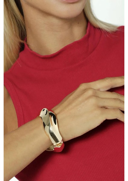Prizmatik Dalgalı Parlak Gold Cuff Bileklik modelleri