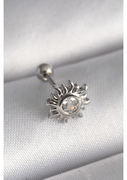 316L Çelik Gümüş Renk Zirkon Taşlı Güneş Tragus Piercing modelleri