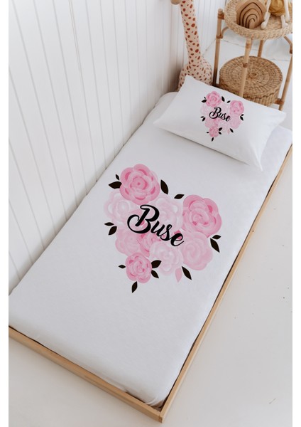 Isme Özel %100 Pamuk Bebek ve Çocuk Tek Kişilik 165 x 225 cm Pike Takımı-Çiçek Çemberi
