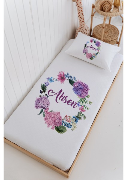 Isme Özel %100 Pamuk Bebek ve Çocuk Tek Kişilik 165 x 225 cm Pike Takımı-Çiçek Çemberi