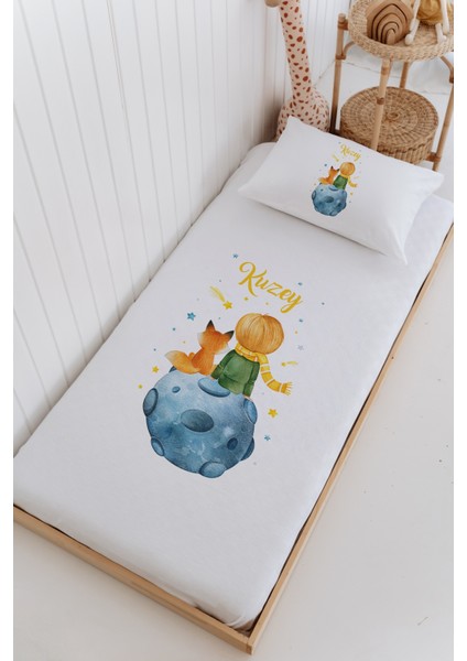 Isme Özel %100 Pamuk Bebek ve Çocuk Tek Kişilik 165 x 225 cm Pike Takımı-Küçük Prens