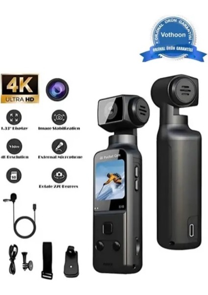 Vlog Spor ve Aksiyon Kamerası 4K Ultra Hd 270° Döndürülebilir Su Geçirmez fiyatları