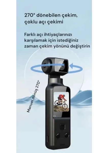 Vlog Spor ve Aksiyon Kamerası 4K Ultra Hd 270° Döndürülebilir Su Geçirmez modelleri