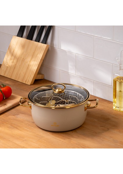 Retro Emaye Kızartma Tenceresi Bej modelleri