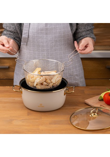 Retro Emaye Kızartma Tenceresi Bej fırsatları