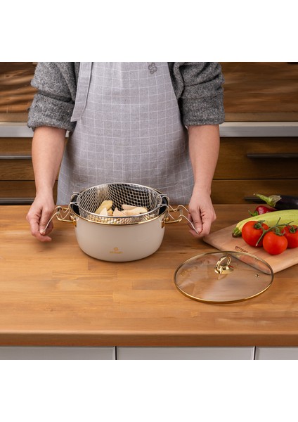 Retro Emaye Kızartma Tenceresi Bej indirimleri