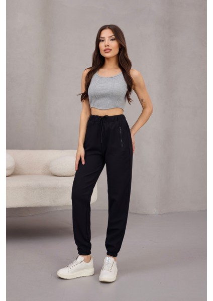 Kadın Yüksek Bel Likralı Jogger Beli Lastikli Pantolon