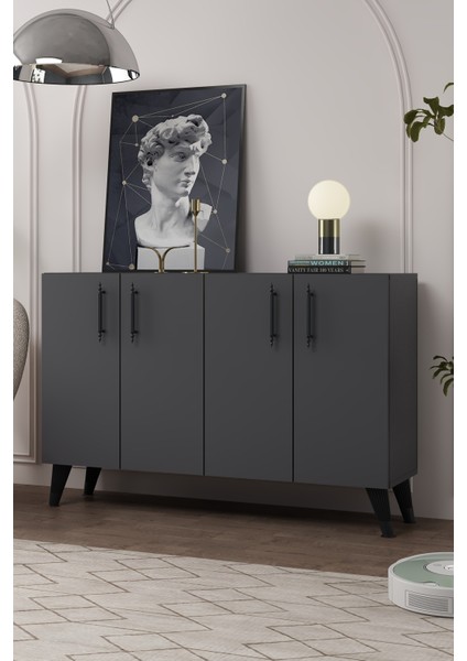 8190KM-128DD Konsol,kahve Köşesi,ayakkabılık,ofis Evrak Dolabı,mutfak Kiler Dolabı,tv Ünitesi Antrasit-Siyah