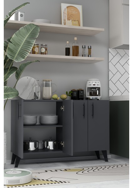 8190KM-128DD Konsol,kahve Köşesi,ayakkabılık,ofis Evrak Dolabı,mutfak Kiler Dolabı,tv Ünitesi Antrasit-Siyah