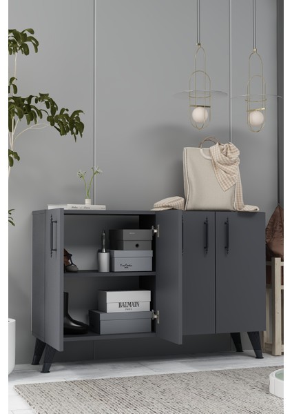 8190KM-128DD Konsol,kahve Köşesi,ayakkabılık,ofis Evrak Dolabı,mutfak Kiler Dolabı,tv Ünitesi Antrasit-Siyah