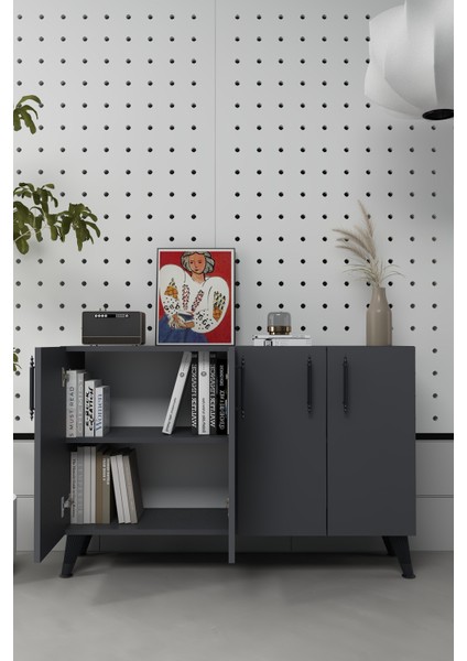 8190KM-128DD Konsol,kahve Köşesi,ayakkabılık,ofis Evrak Dolabı,mutfak Kiler Dolabı,tv Ünitesi Antrasit-Siyah