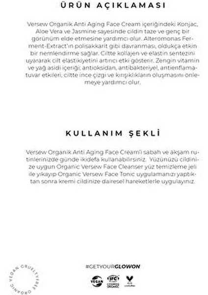 Organik Anti Aging Yüz Kremi Sıkılaştırıcı Etki 50 ml Tüm Cilt Tipleri İçin