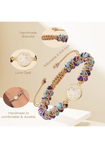 Doğal Taşlı Opal Merkezli Mor-Turkuaz Boncuklu Makrome Bileklik – Ayarlanabilir El Yapımı Kadın Bileklik modelleri