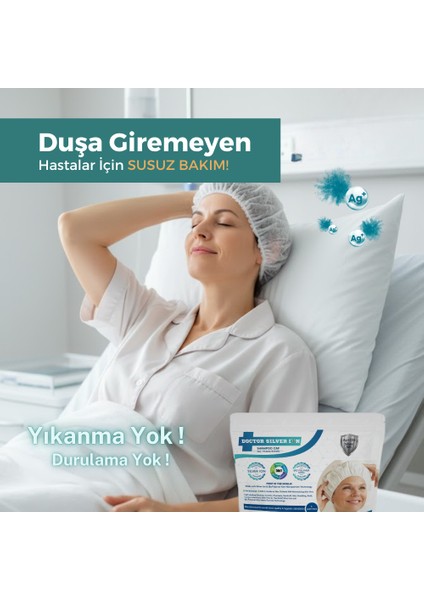 Gümüş Iyonlu Saç Yıkama Bonesi 4’lü – Durulama Gerektirmez, Hasta ve Yatalak Bakım modelleri