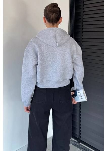 Kadın Kapüşonlu Şardonlu Ön Fermuarlı Crop Top Sweatshirt P-00018833 fırsatları