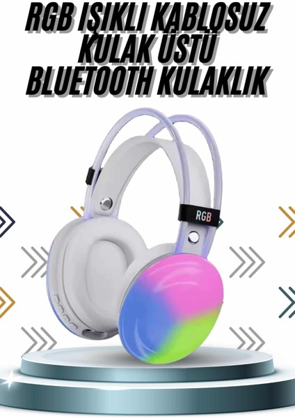 Techmrt Kablosuz Bluetooth Kulaklık Rgb Işıklı Kulak Üstü 5.3 Bluetooth Bağlantılı