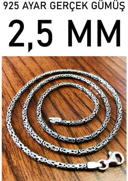 925 Ayar Gümüş Erkek Kolye Zincir Yuvarlak Kral Model 2,5mm msn18y