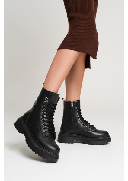 Karma Özel Tasarım Kışlık Siyah Kalın Tabanlı Kadın Bot indirimleri