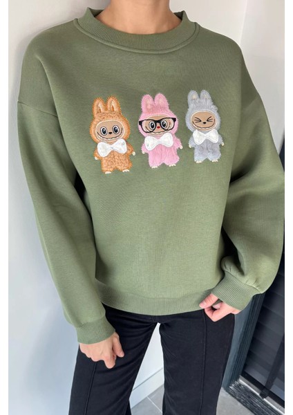 Kadın Bisiklet Yaka Ön Nakışlı Şardonlu Sweatshirt P-00018838 fiyatları