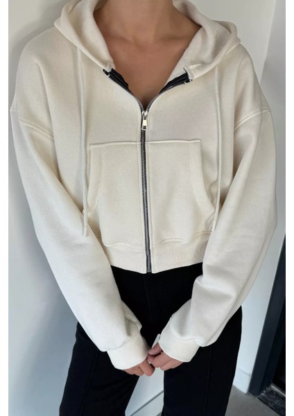 Kadın Kapüşonlu Şardonlu Ön Fermuarlı Crop Top Sweatshirt P-00018833 fiyatları