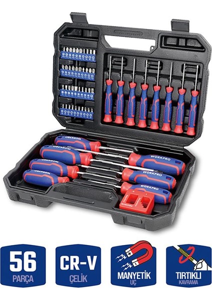 WP200518 56 Parça Cr-V Manyetik Profesyonel Tornavida & Bits Uç Seti fiyatları