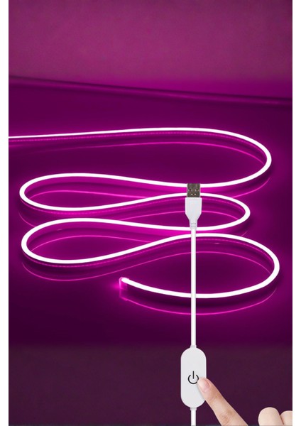 5V USB Neon LED Şerit 5 Metre Mor | Silikonlu Su Geçirmez Esnek Aydınlatma
