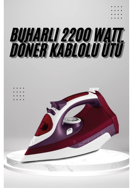 Techmrt Seramik Tabanlı Kırmızı 2200 Watt Şok Buharlı Ütü