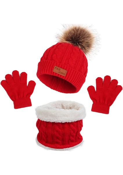 Çocuk Şapka Atkı Eldiven Üçlü Kış Yeni Tek Toplu Bebek Şapkası (Yurt Dışından)