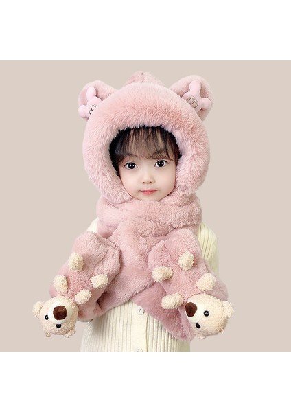 Çocuk Şapka Atkı Eldiven Üçlü Kışlık Kadın Bebek Için Yünlü Kalınlaştırılmış Tek Parça Erkek Bebek Rüzgar Geçirmez Şapka (Yurt Dışından)