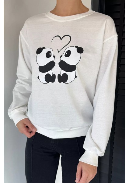 Kadın Bisiklet Yaka Ön Baskılı Sweatshirt P-00018832