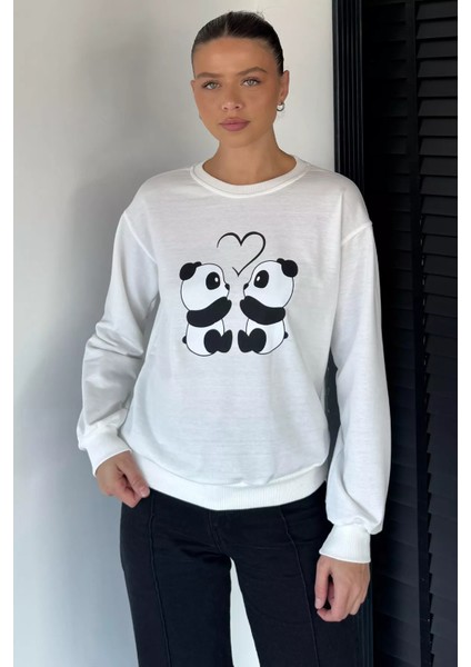 Kadın Bisiklet Yaka Ön Baskılı Sweatshirt P-00018832 fiyatları