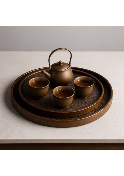 3'lü Lüks Bambu Kaydırmaz Yuvarlak Çay & Kahve Sunum Seti – Şık ve Kullanışlı modelleri