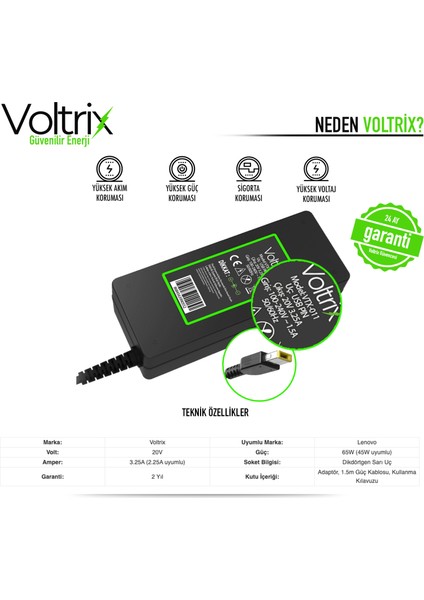 Lenovo G50-80, Type 20371, 20523, 80E5 Uyumlu Adaptör, Şarj Aleti - Cihazı (65W) fiyatları
