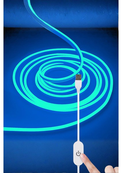 5V USB Neon LED Şerit 5 Metre Buz Mavisi | Silikonlu Su Geçirmez Esnek Aydınlatma fiyatları